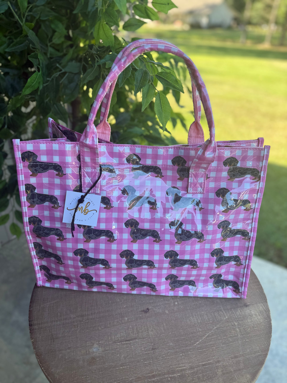 The Chloe Pink Gingham Vinyl Tote Bag