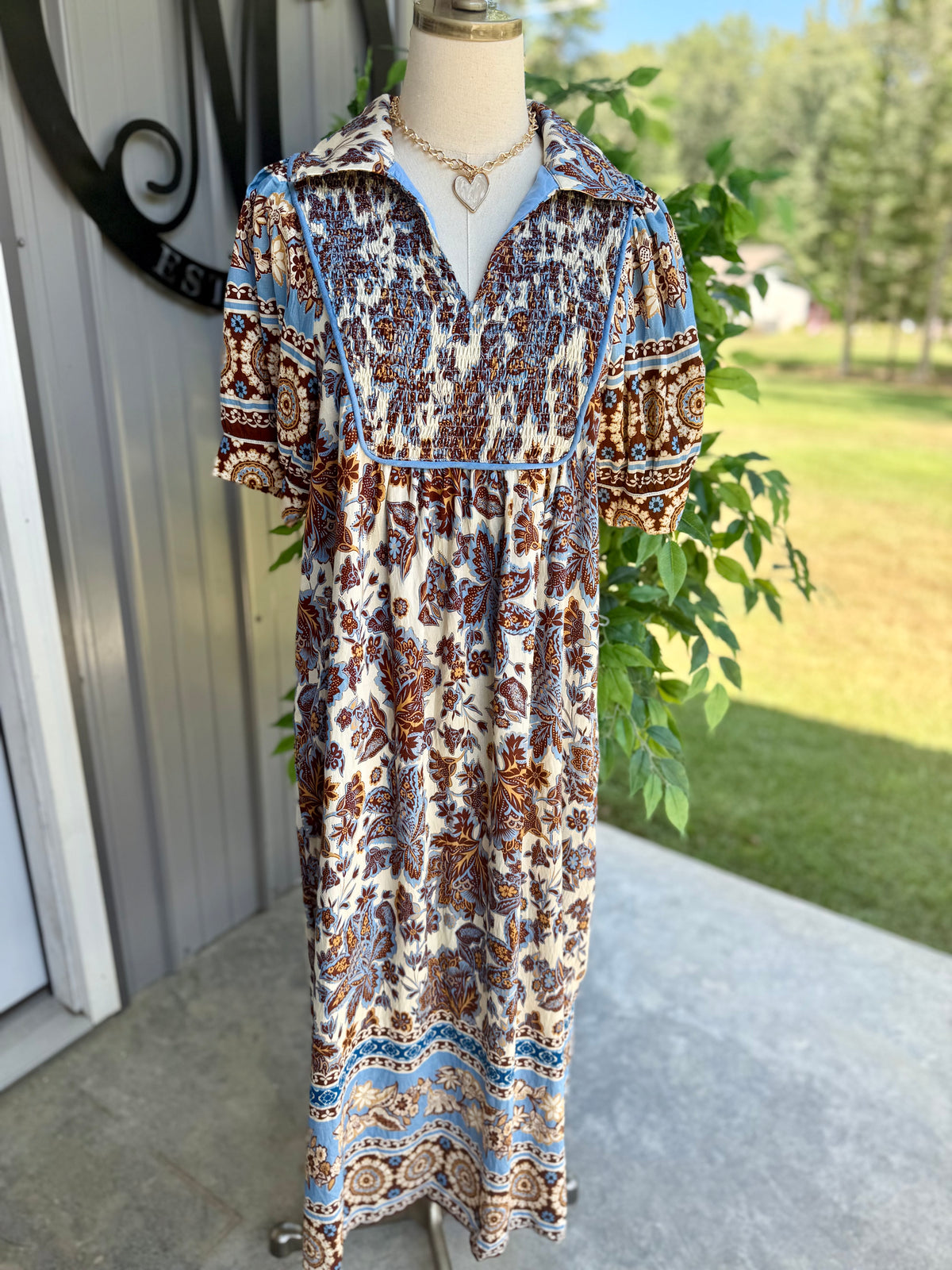 Baroque Floral Print Midi Dress