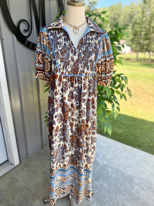 Baroque Floral Print Midi Dress