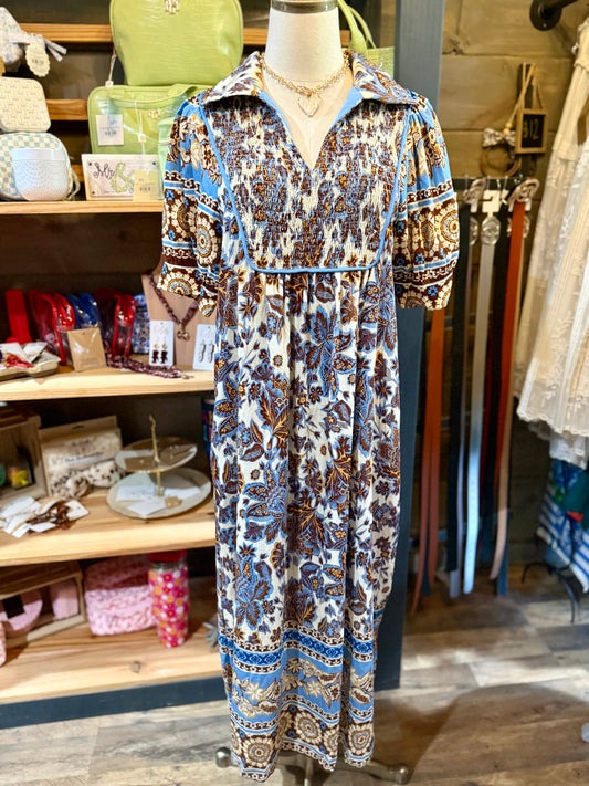Baroque Floral Print Midi Dress