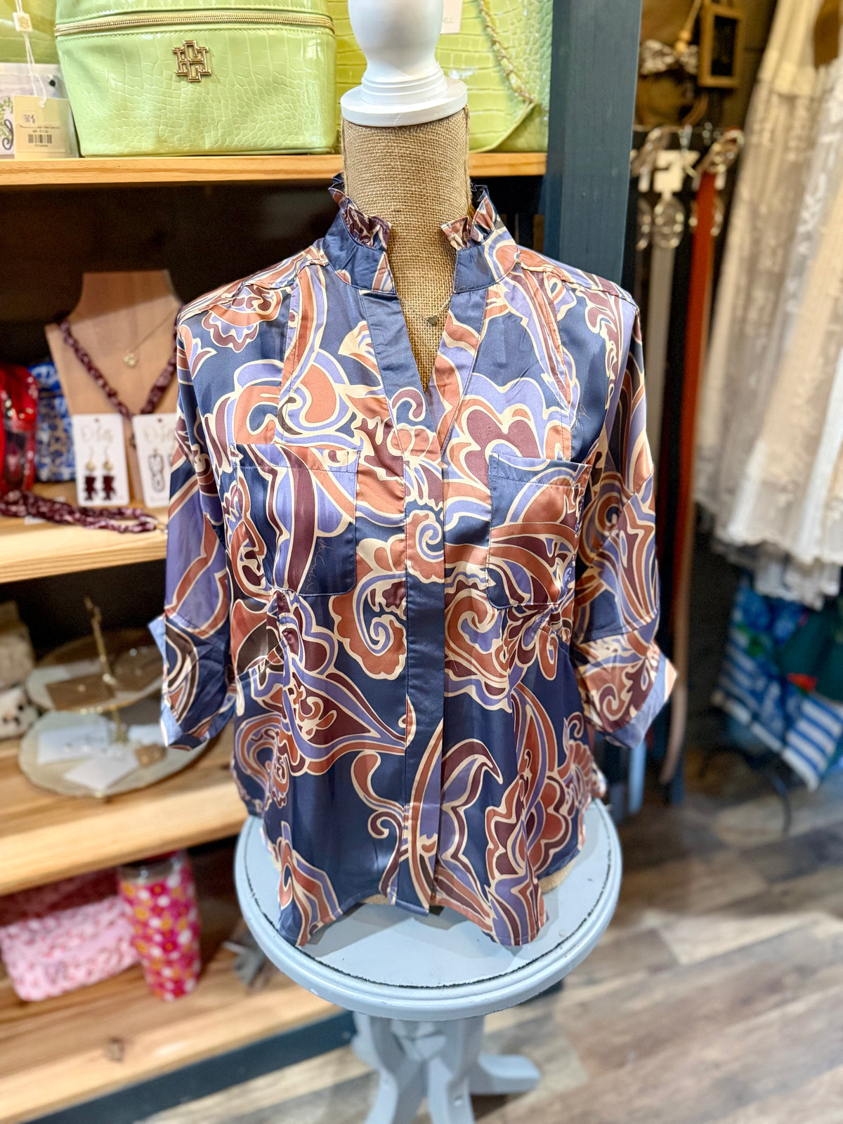 Printed Button Down Blouse
