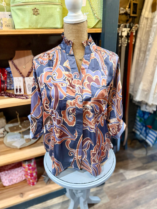Printed Button Down Blouse