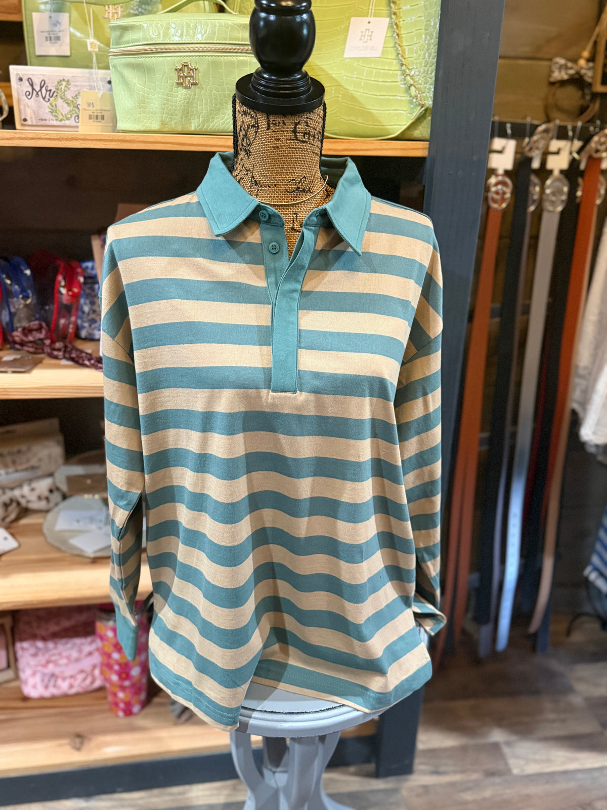 Helen Oversized Stripe Rugby Polo Top
