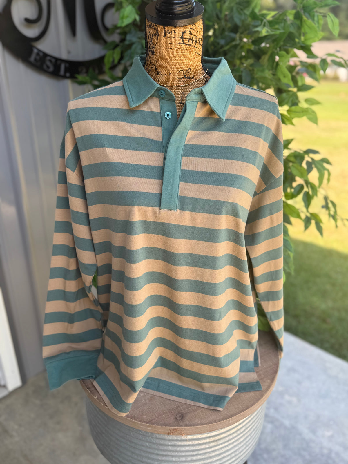 Helen Oversized Stripe Rugby Polo Top