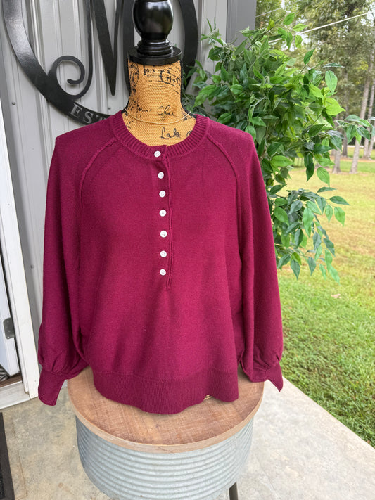 Henley Balloon Sleeve Sweater