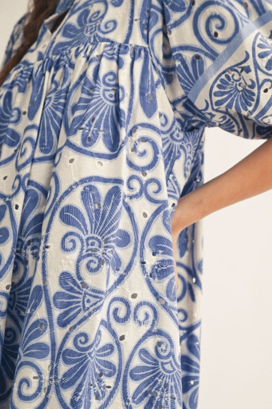 Bayleigh Floral Print Eyelet Babydoll Dress