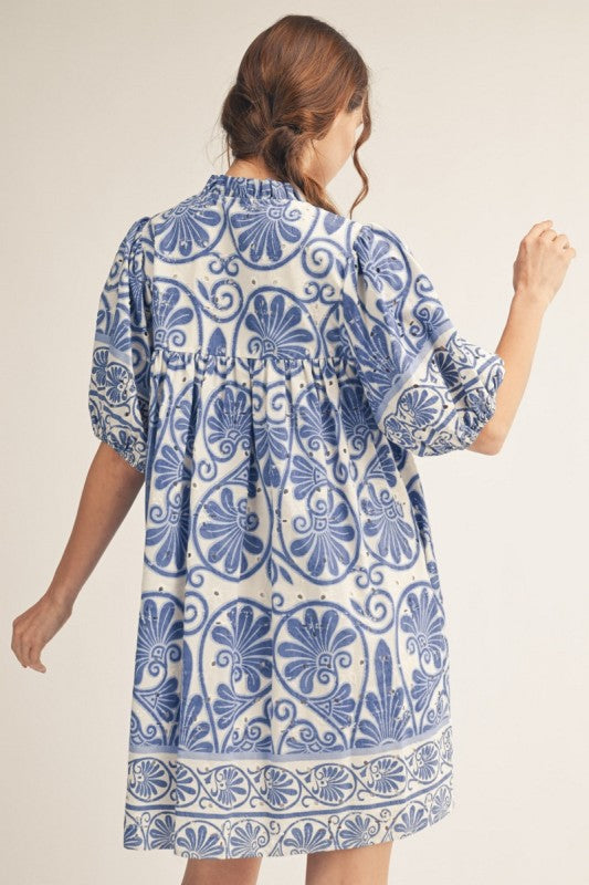 Bayleigh Floral Print Eyelet Babydoll Dress