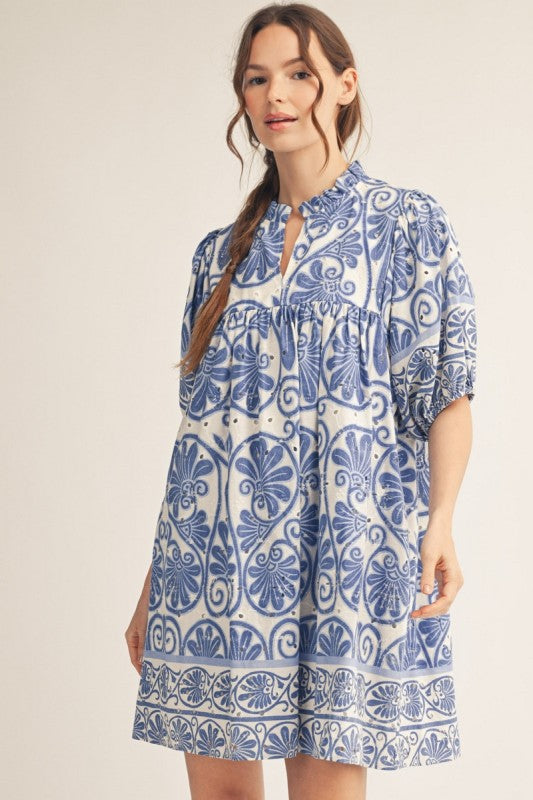 Bayleigh Floral Print Eyelet Babydoll Dress