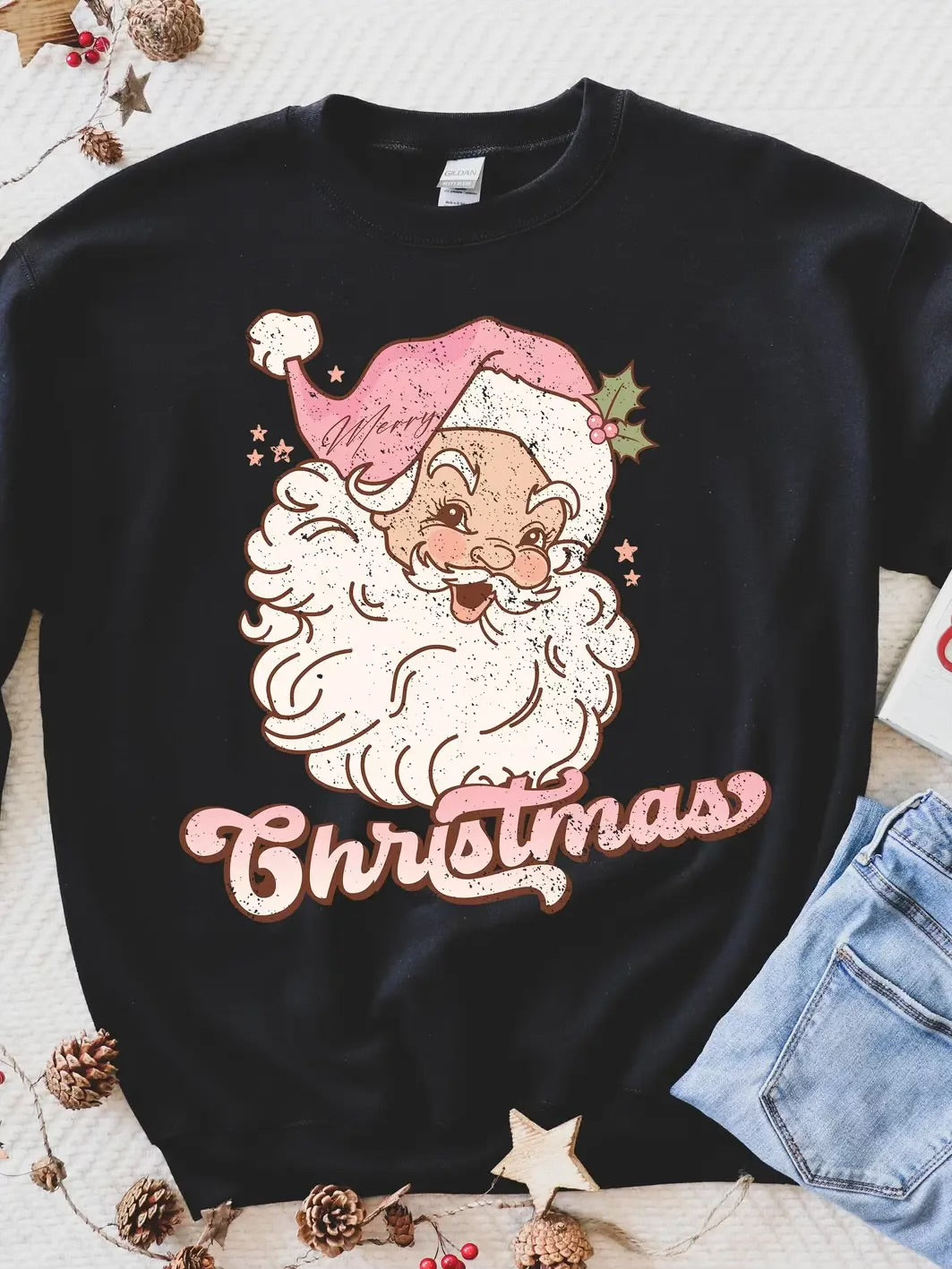 Merry Christmas Pink Vintage Santa Sweatshirt