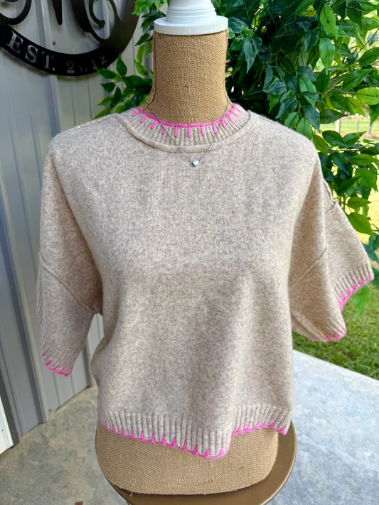Marley Blanket Stitch Short Sleeve Sweater