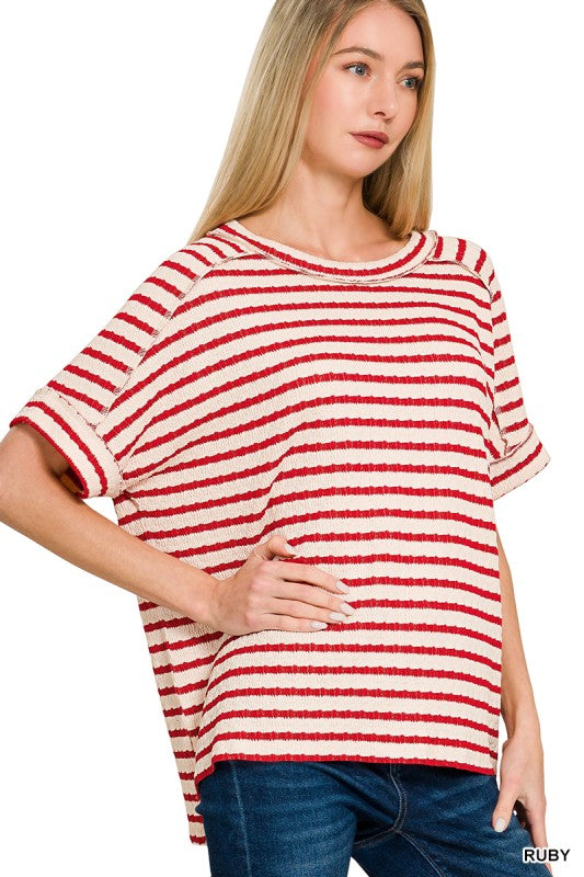 Casual Striped Short Sleeve Top