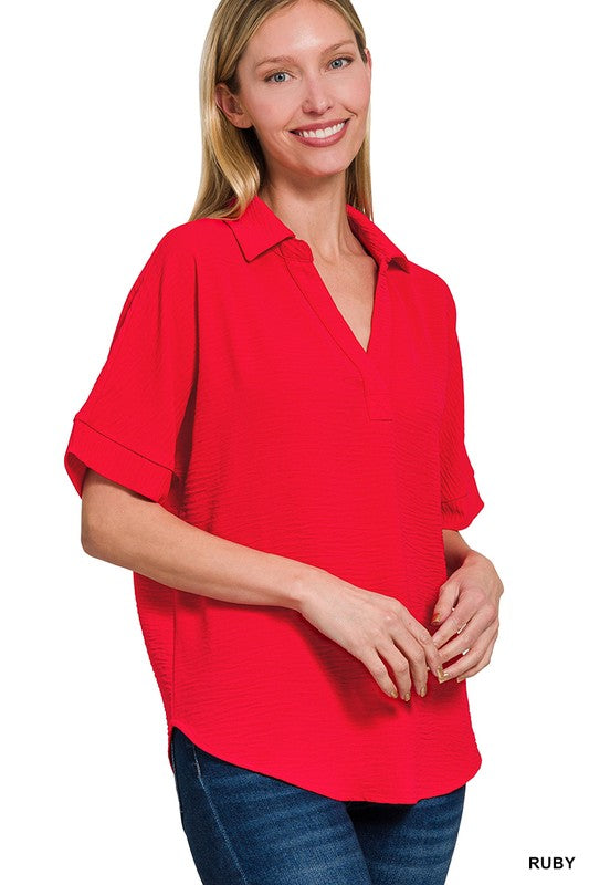 The Collared V Neck Top