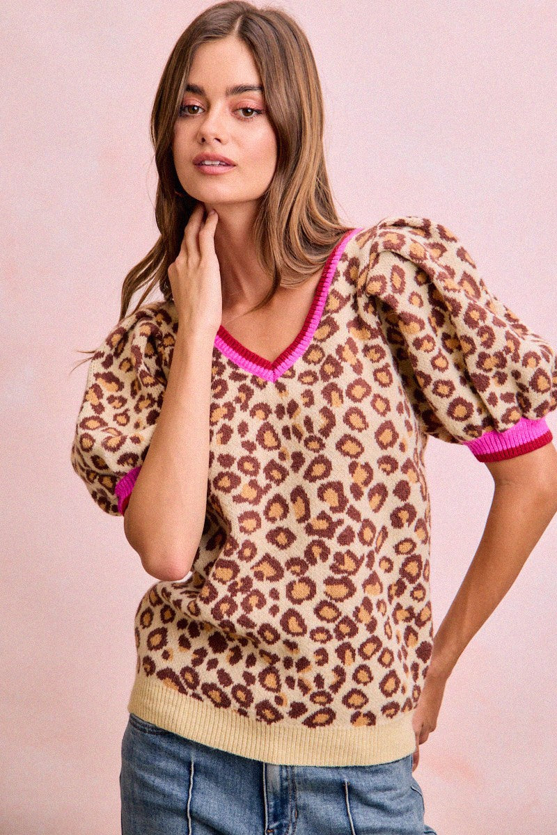Leopard V Neck Sweater