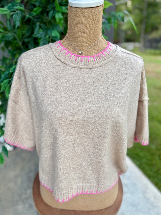 Marley Blanket Stitch Short Sleeve Sweater