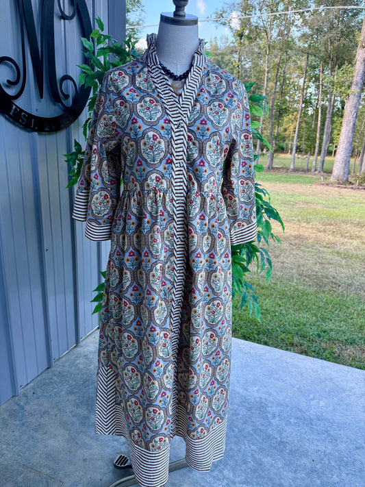 Mixed Print Button Down Midi
