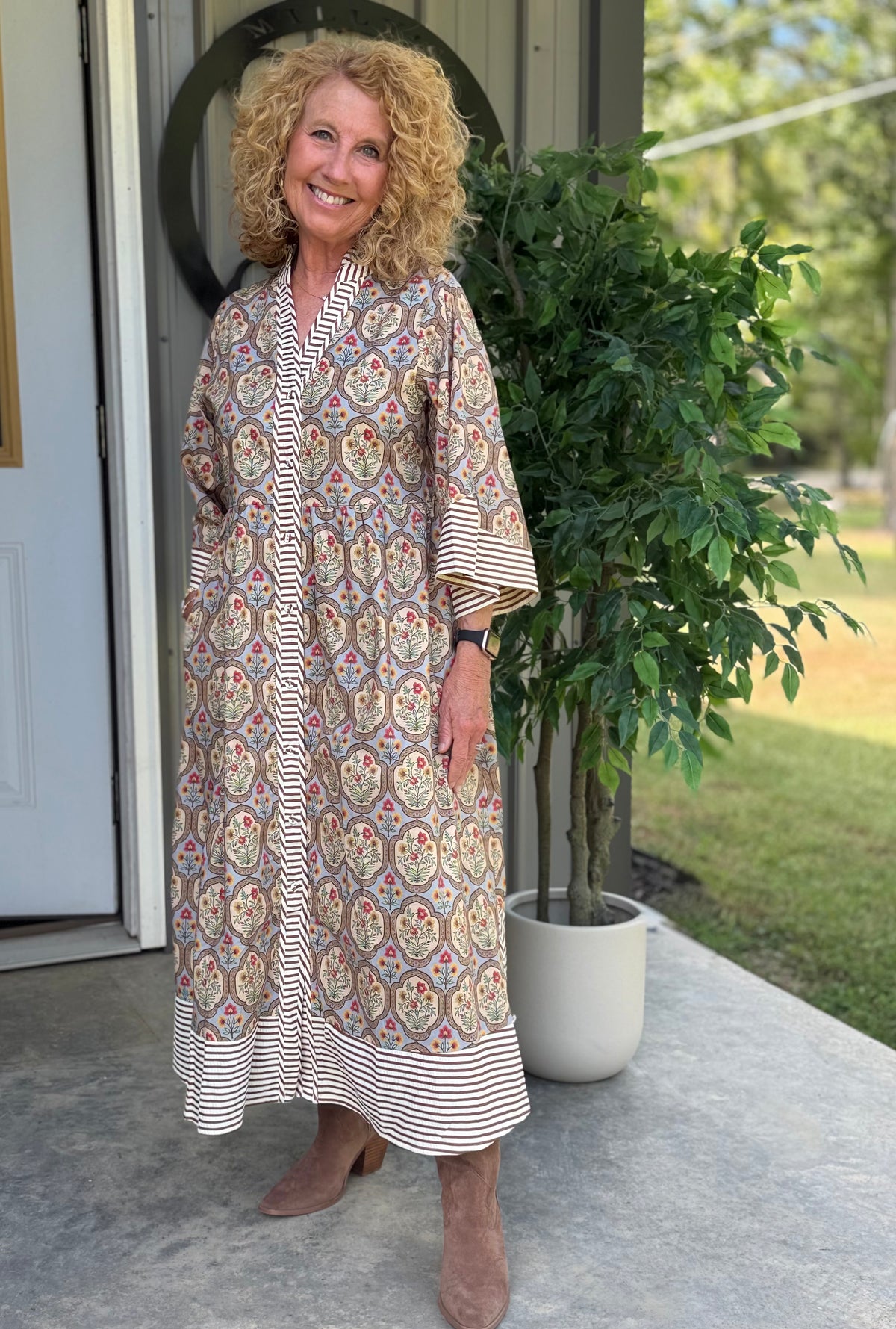 Mixed Print Button Down Midi