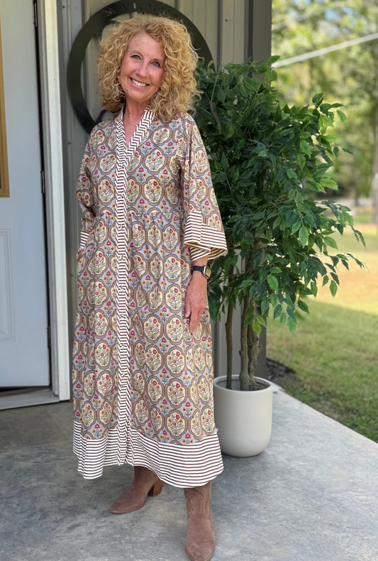 Mixed Print Button Down Midi