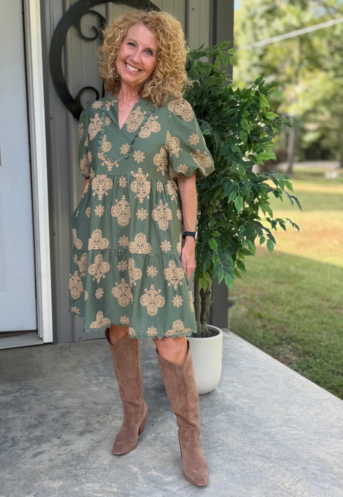 Darla Puff Printed Tiered Mini Dress