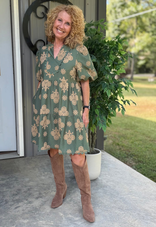 Darla Puff Printed Tiered Mini Dress