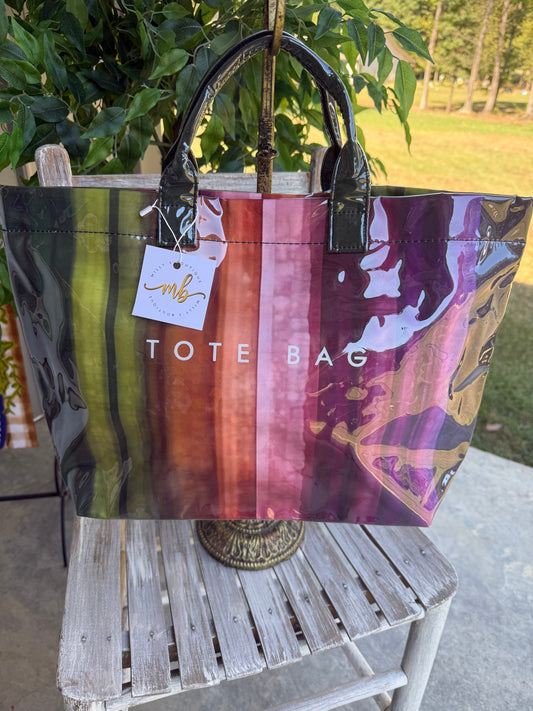Multicolor Striped Vinyl Tote Bag