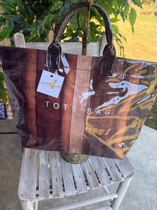 Multicolor Striped Vinyl Tote Bag