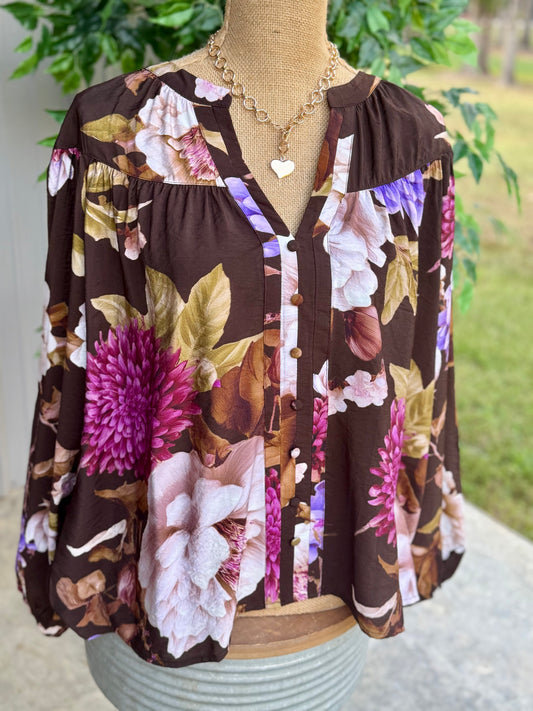 Floral Print Plus Blouse