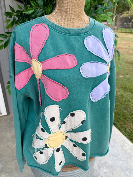 Floral Patch Washed Terry Pullover