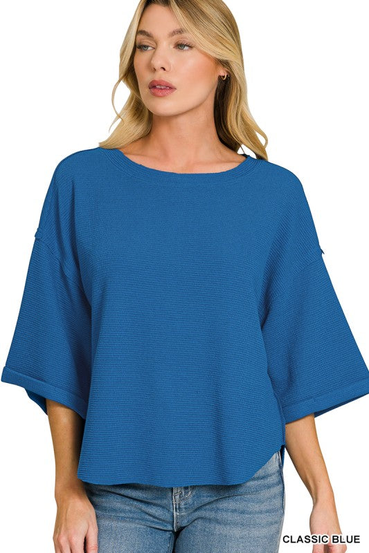 Double Knit Exposed Seam Curved Hem Top