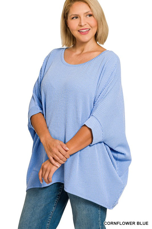 Plus Size Ribbed Bat Sleeve Top
