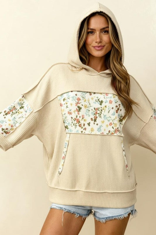 Rhonda Ribbed Floral Plus Hoodie