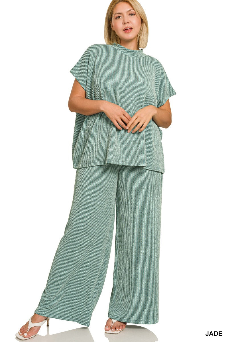 The Ribbed Mock Neck Plus Pant Set