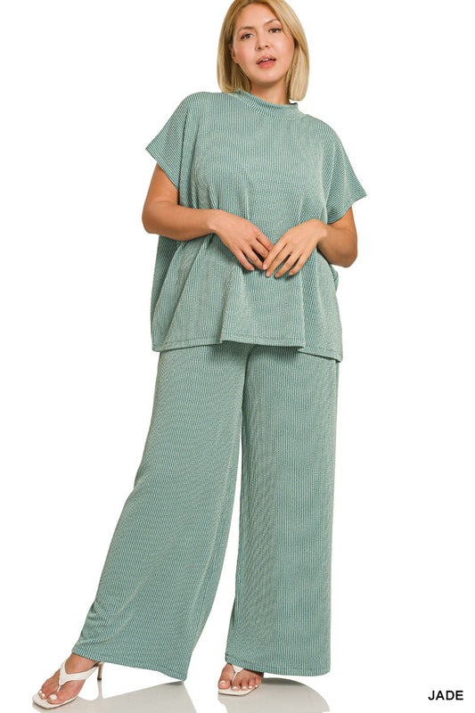 The Ribbed Mock Neck Plus Pant Set