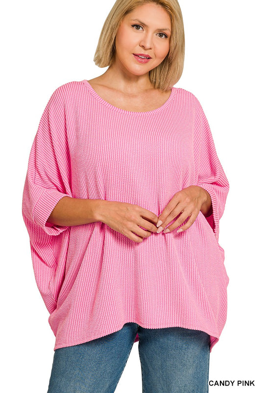 Plus Size Ribbed Bat Sleeve Top