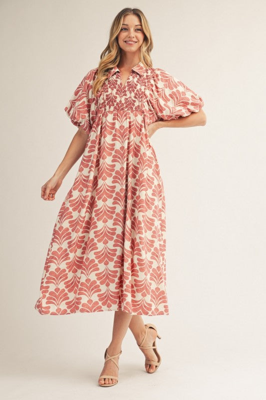 Puff Sleeves Boho Floral Midi Dress