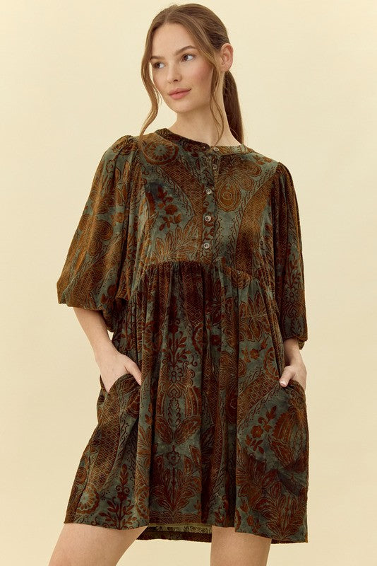 Toni Velvet Jacquard Dress with Pockets