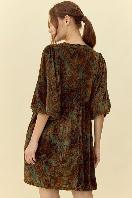 Toni Velvet Jacquard Dress with Pockets