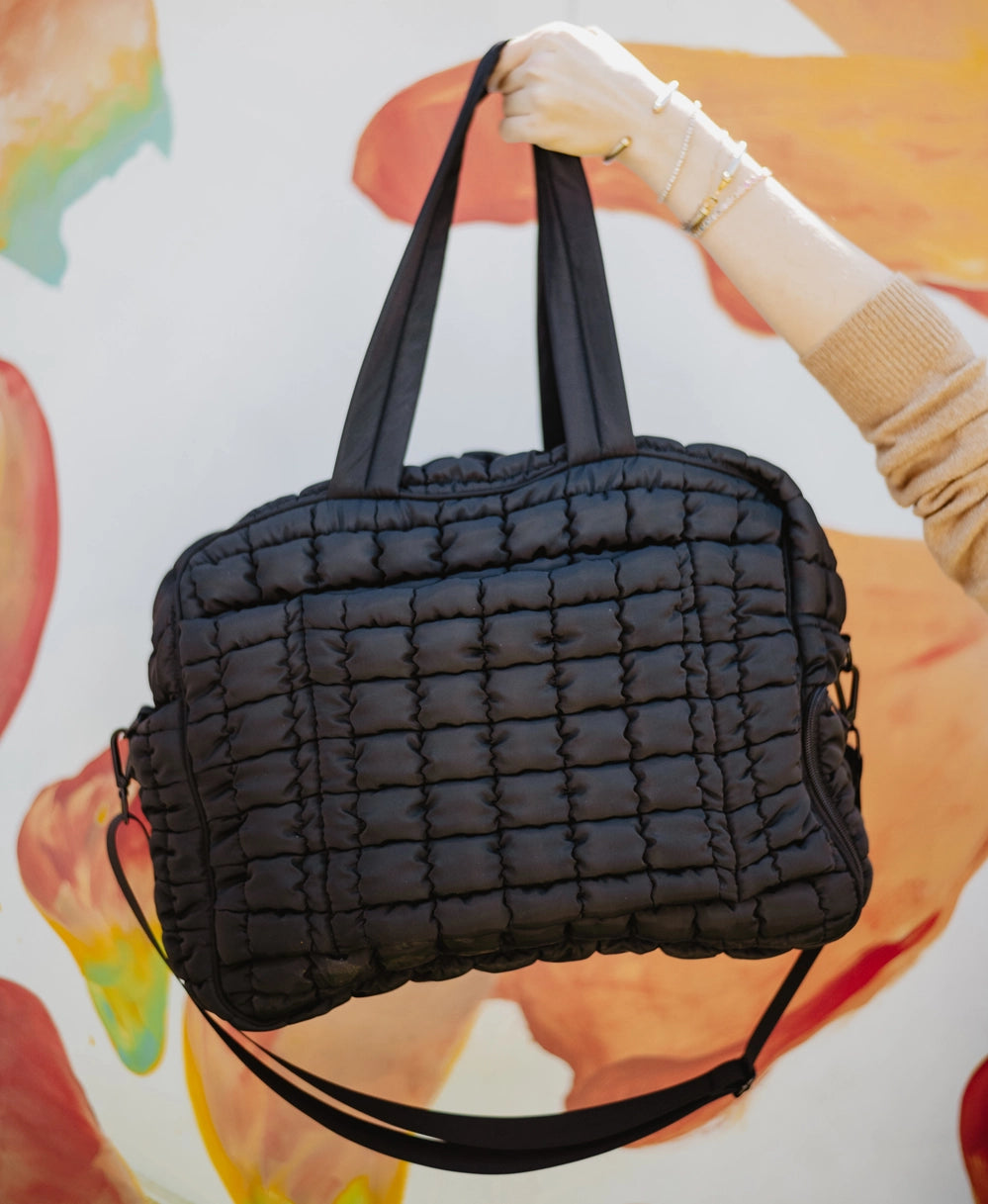 Black Quilted Garment Duffel Bag