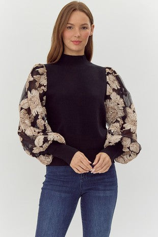 Jasmine Floral Mesh Sleeve Top