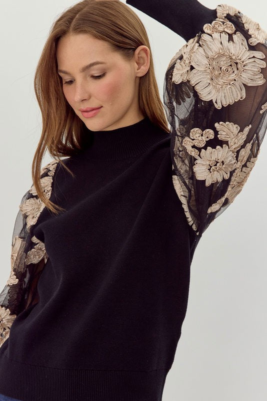 Jasmine Floral Mesh Sleeve Top