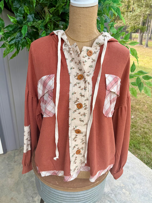 Jacie Vintage Mixed Pattern Hooded Jackie