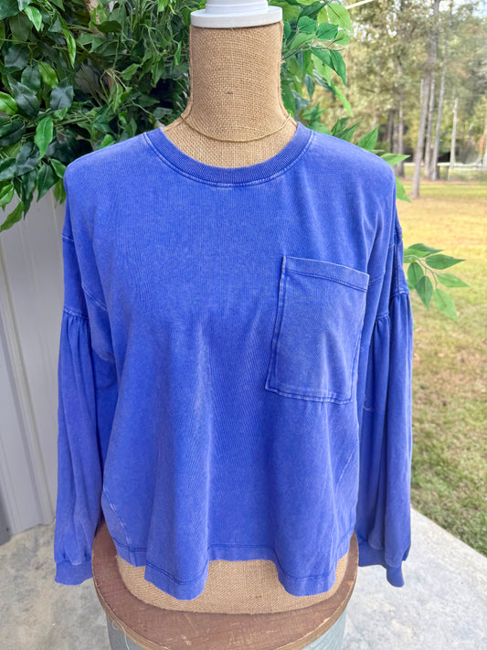 Mineral Wash Puff Sleeve Boxy Top