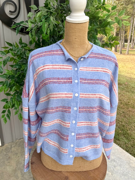 Striped Sweater Rolled Edge Cardigan