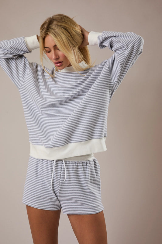 Mock Neck Striped Sweatshirt