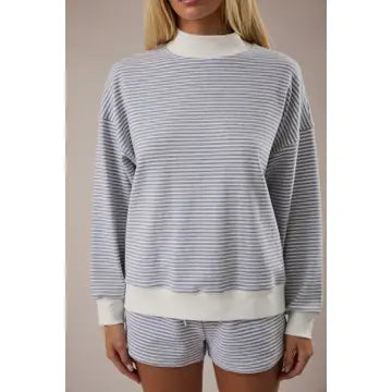 Mock Neck Striped Sweatshirt