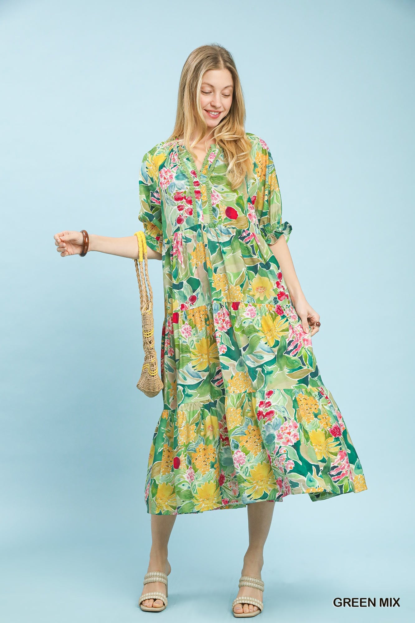 Taylor Mixed Floral Tiered MIdi