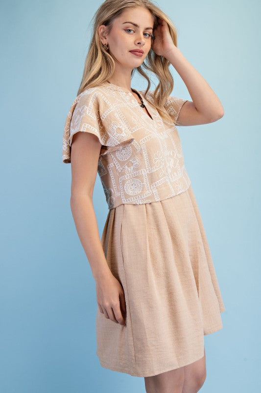 Taylor Embroidered Flutter Sleeve Dress