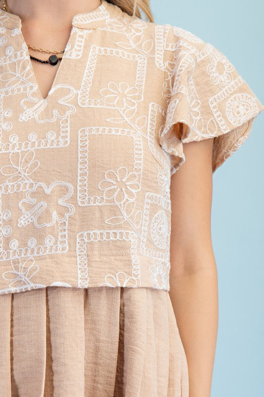 Taylor Embroidered Flutter Sleeve Dress