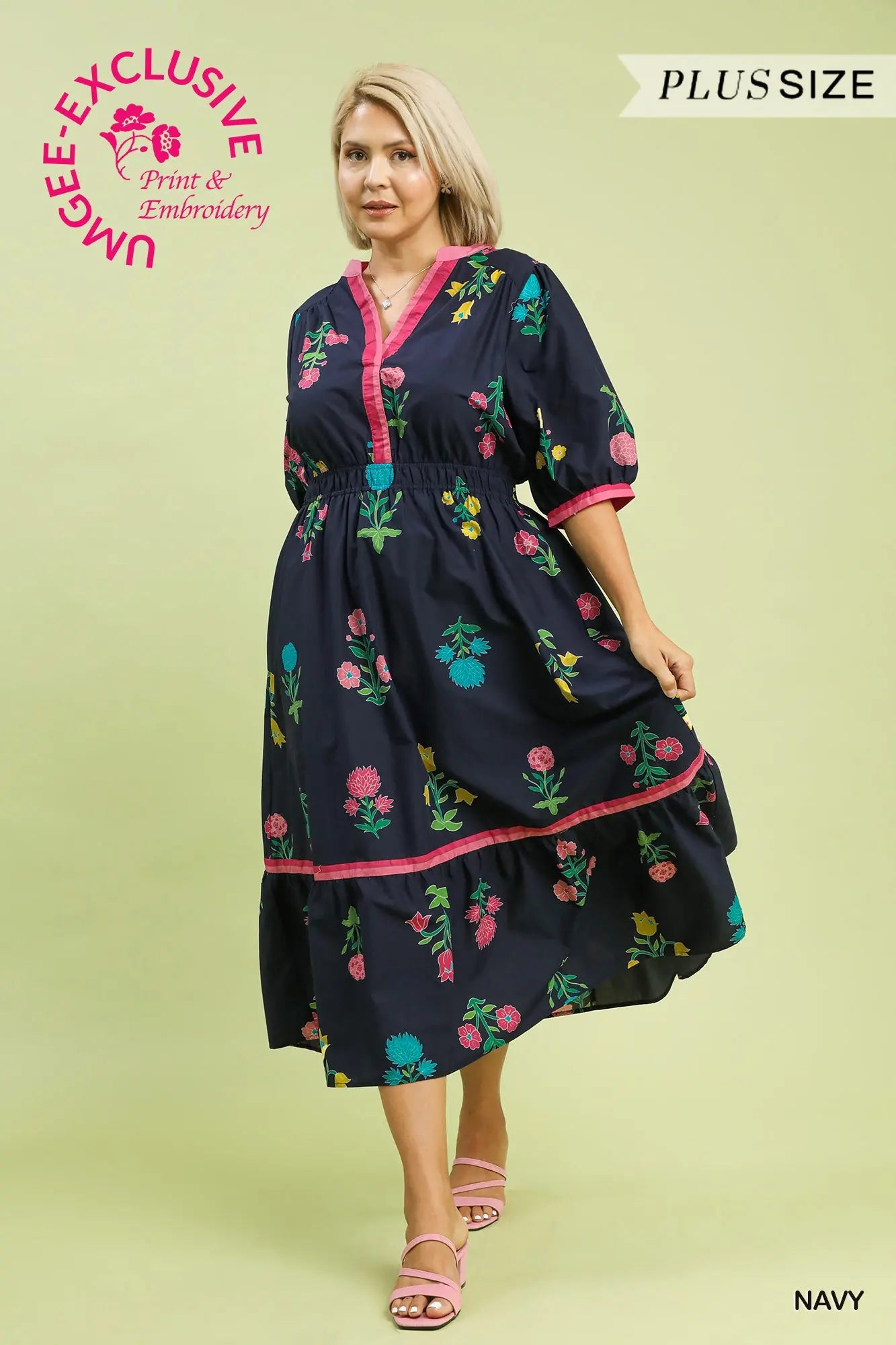 Petal Parade Print Plus Midi Dress