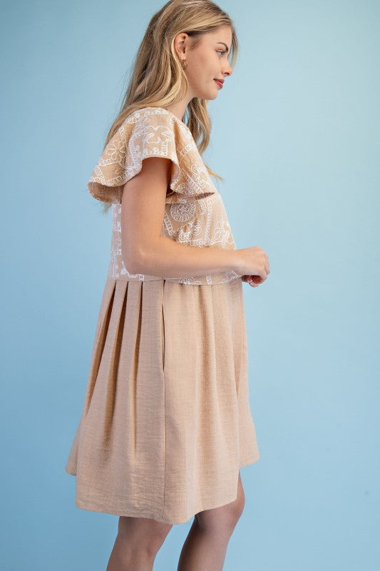 Taylor Embroidered Flutter Sleeve Dress