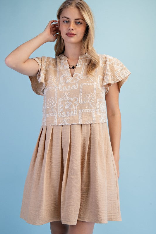 Taylor Embroidered Flutter Sleeve Dress